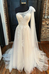 Off-White One-Shoulder A-Line Wedding Dress